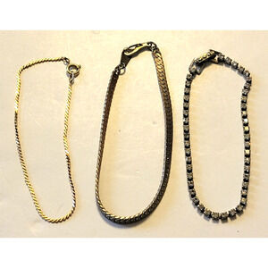 Vintage Curb Cuban Bracelet Gold & Silver Korea Rhinestone Jewelry Lot of 3